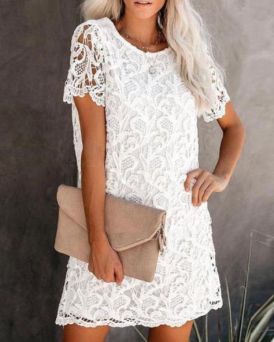 Women Cute Hollow Out Lace Crochet Mini Dress