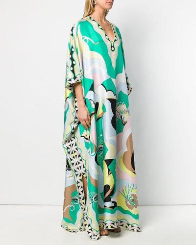 Loose Colorful Printed Long Sleeve Maxi Dress