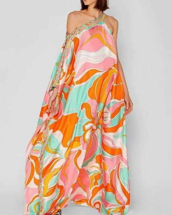 Loose Colorful Printed Long Sleeve Maxi Dress