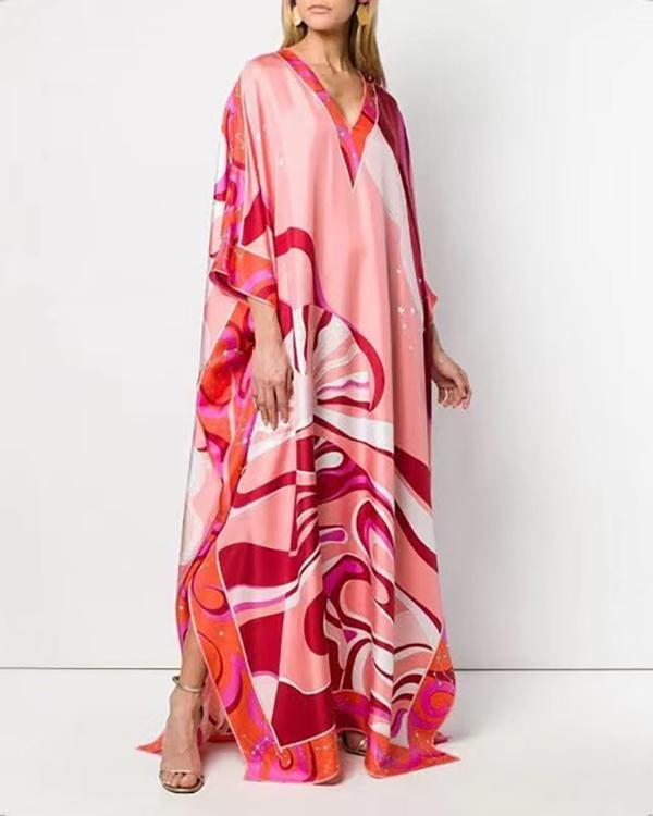 Loose Colorful Printed Long Sleeve Maxi Dress