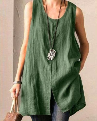 Solid Casual Sleeveless Slit High Low Blouse