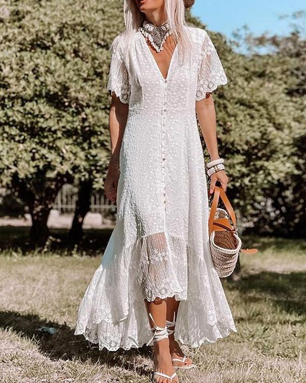 Elegant Summer Lace Irregular Maxi Dress
