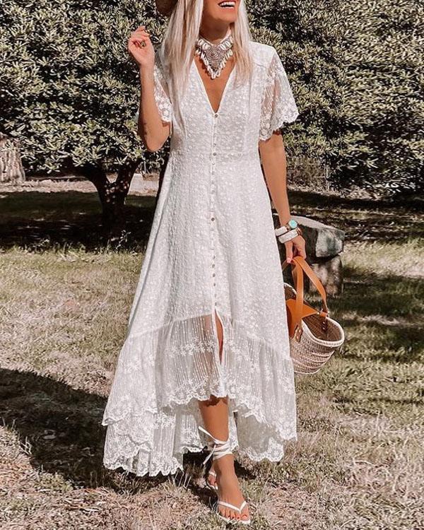 Elegant Summer Lace Irregular Maxi Dress