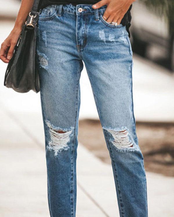 Fashion Ripped Slim Fit Washed Jeans