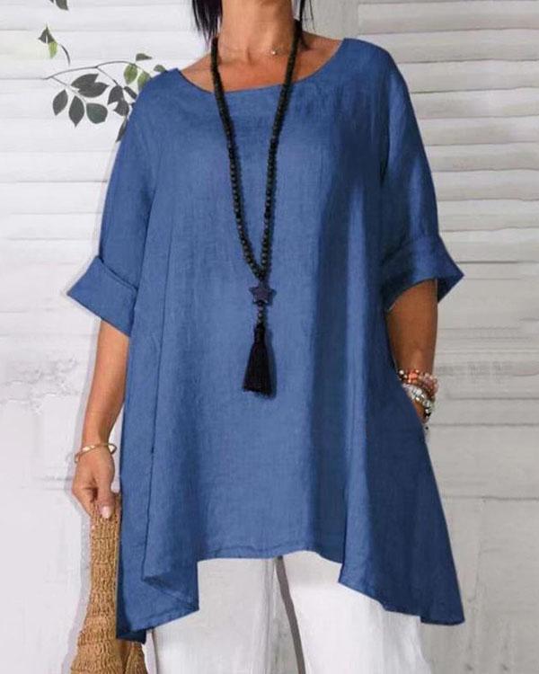 Plus Size Easy-going A-Line Half Sleeve Cotton Top