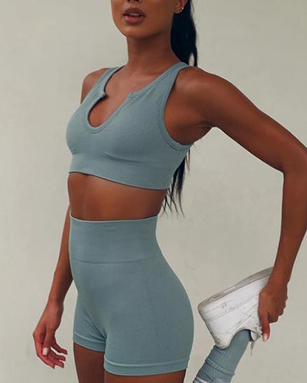 2021 New U Neck Seamless Knitted Yoga Suit
