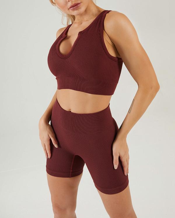2021 New U Neck Seamless Knitted Yoga Suit