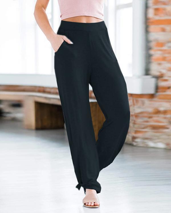 Solid Pockets High Slit Harem Pants