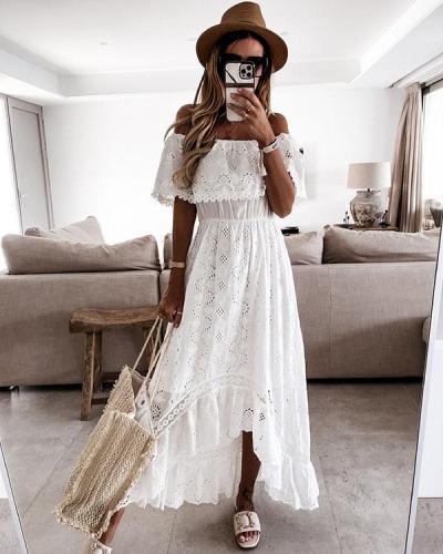 Women Lace Dress Off Shoulder Irregular Layer Dress