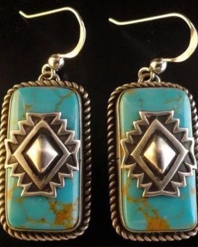 New Vintage Tibetan Silver Turquoise Earrings