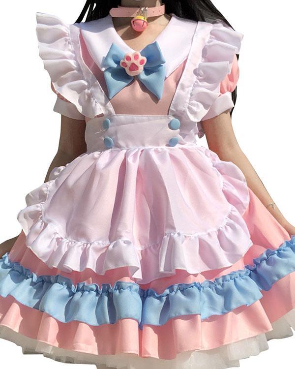 Pink Blue Sweet Lolita Dress Short Sleeve Cute Ruffle Sweet Girl Dress