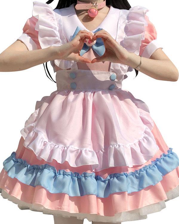 Pink Blue Sweet Lolita Dress Short Sleeve Cute Ruffle Sweet Girl Dress