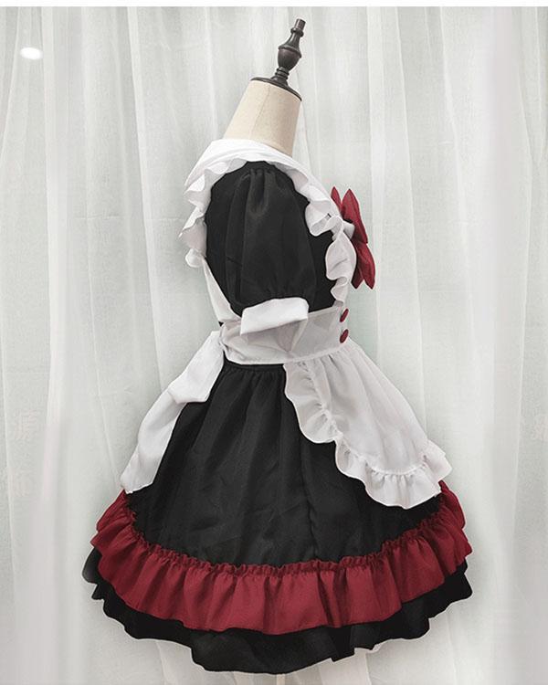Halloween Gothic Maid Dress Short Sleeve 4-piece Set Cosplay Dress