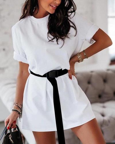 Fashion Casual T-shirt Dress With Belt