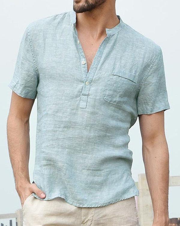 Mens Cotton Blend Solid Buttons Casual Shirts