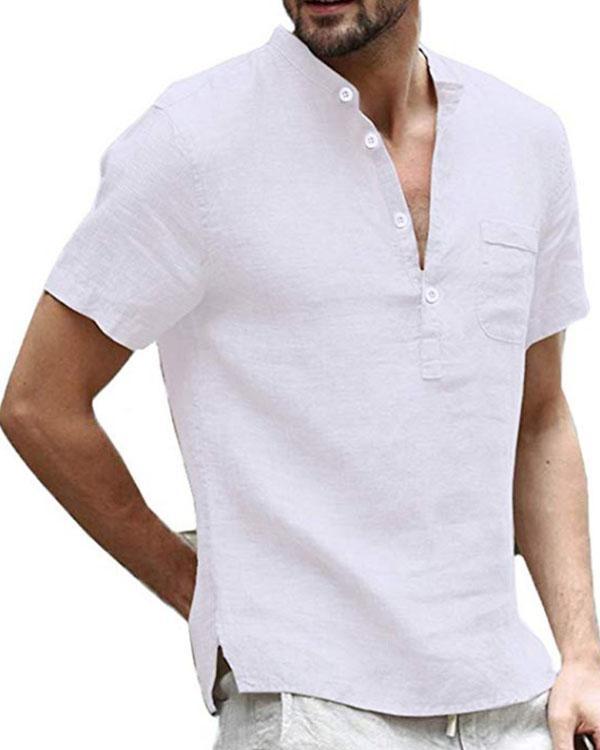 Mens Cotton Blend Solid Buttons Casual Shirts