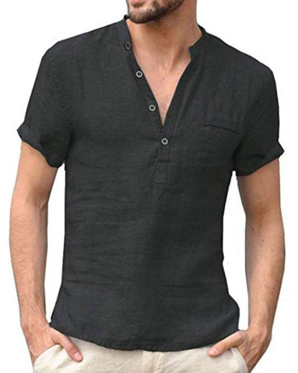 Mens Cotton Blend Solid Buttons Casual Shirts