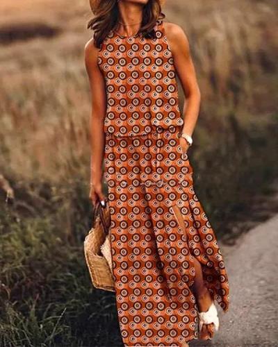 Print Sleeveless Round Neck Holiday Daily Fashion Maxi Dresses