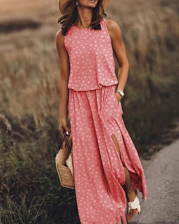 Print Sleeveless Round Neck Holiday Daily Fashion Maxi Dresses