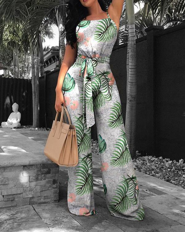 Elegant Solid/Printed  Bandage Waist Wide Leg Jumpsuit