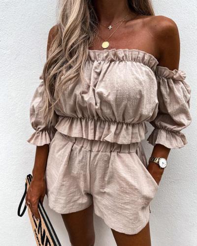 Casual One-shoulder Short-sleeved Two-piece Suit