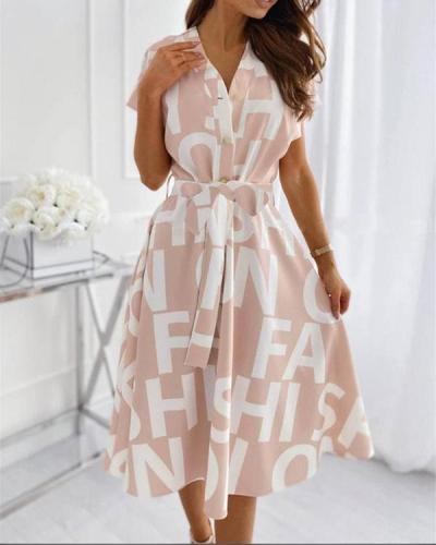 Fashion Letter Print Big Swing Dress