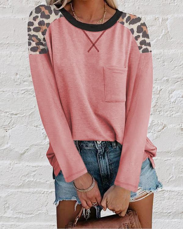 New Round Neck Leopard Print Long Sleeve T-shirt