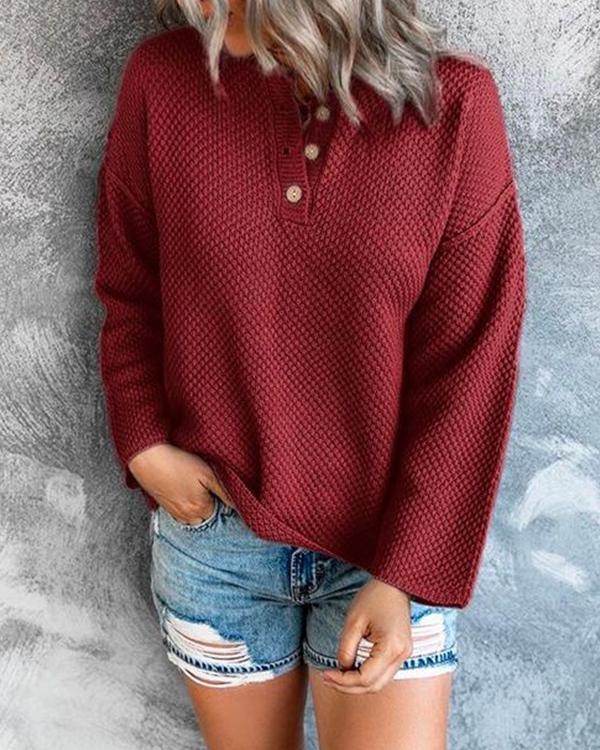Comfy Cozy Sweater Drop Shoulder Button Up Knitting Top