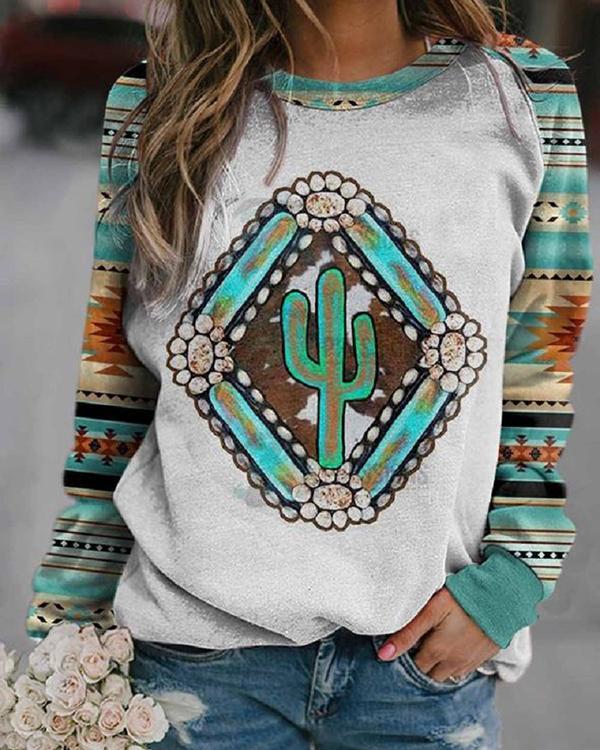 Printed Long Sleeve Crew Neck Top