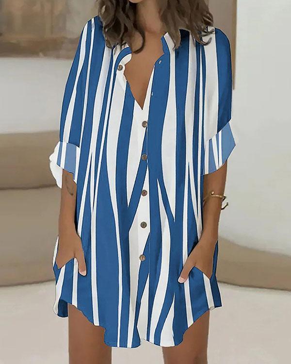 Casual Print Button Down Shirt Dress Beach Cover Ups