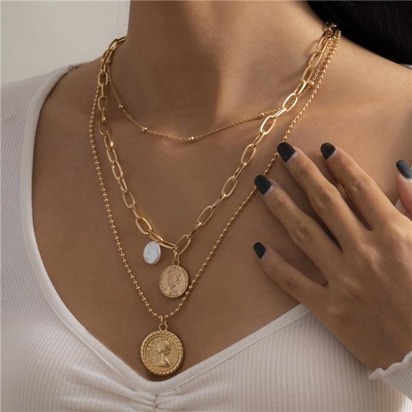 Fashion 3Pcs Cross Coin Layered Necklace