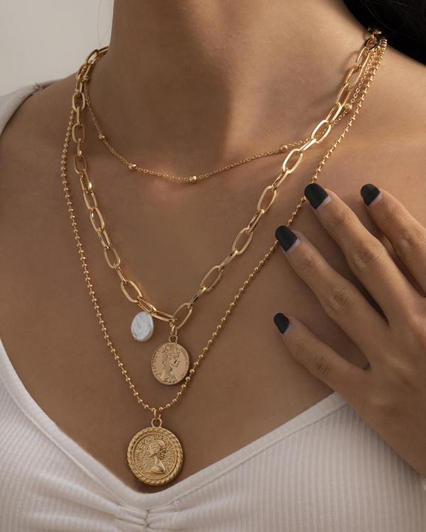 Fashion 3Pcs Cross Coin Layered Necklace