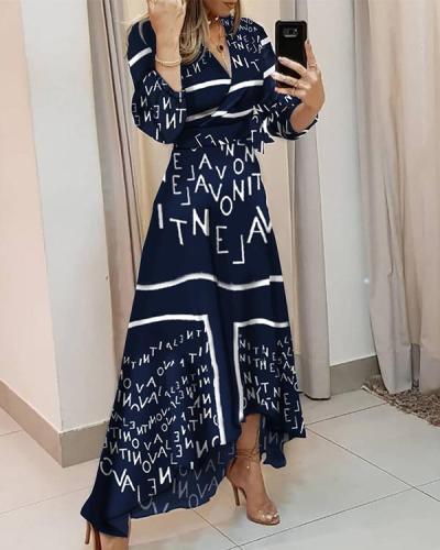 V-neck trend print irregular dress