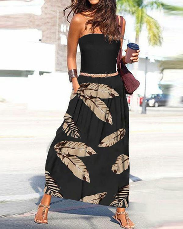 Print Sleeveless A-line Skater Vacation Maxi Dresses