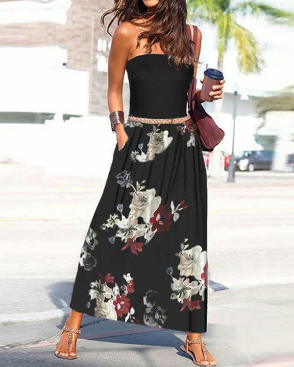 Print Sleeveless A-line Skater Vacation Maxi Dresses