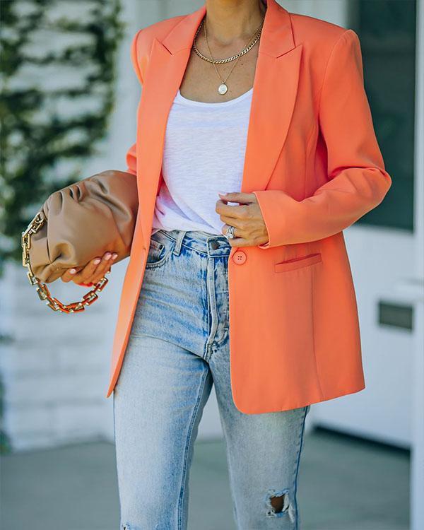 Candy Color Lapel Solid Classy Office Suit Women Pocket Blazer