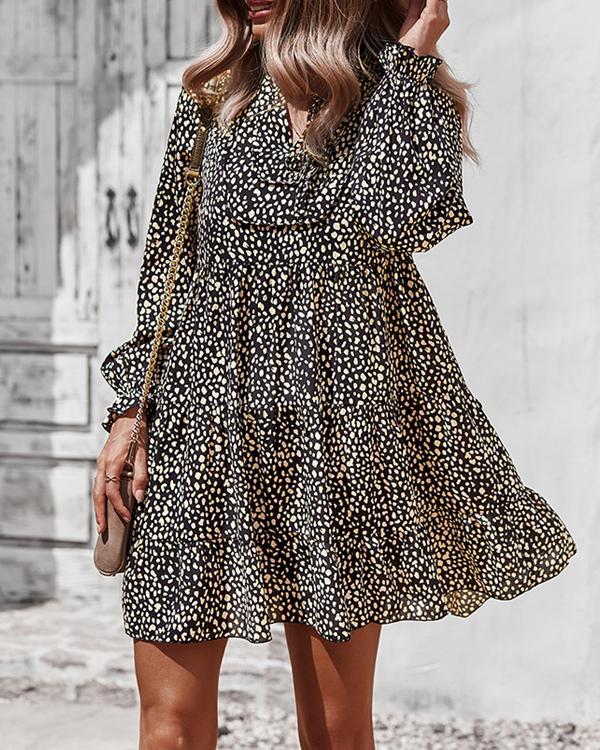 Fashion Chiffon Leopard Print Long Sleeve Mini Dress