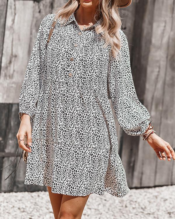 Chiffon Leopard Print Long Sleeve Mini Dress