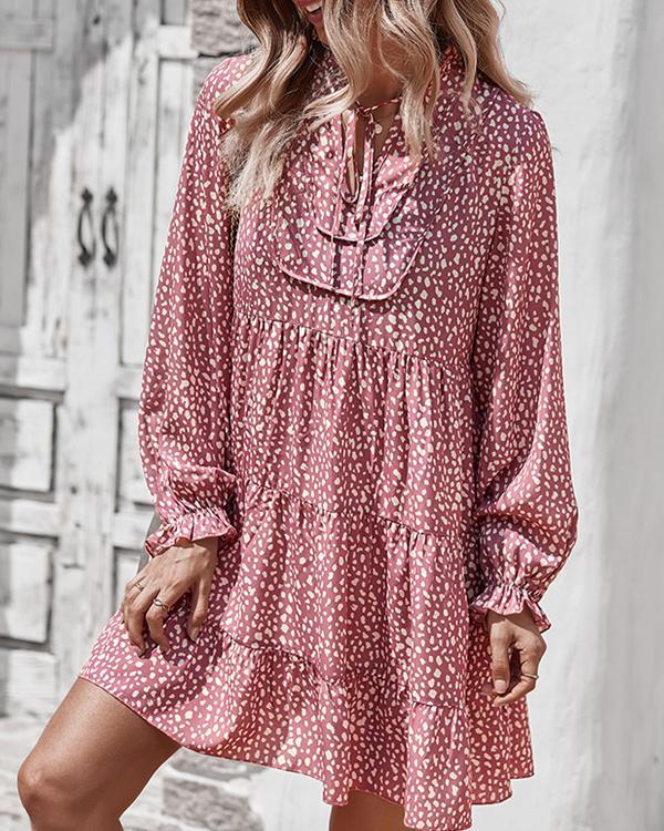 Fashion Chiffon Leopard Print Long Sleeve Mini Dress