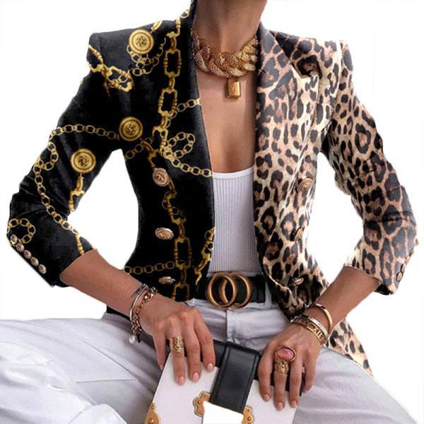 Fashion All-match Leopard Chain Printed Blazer Lapel Suit