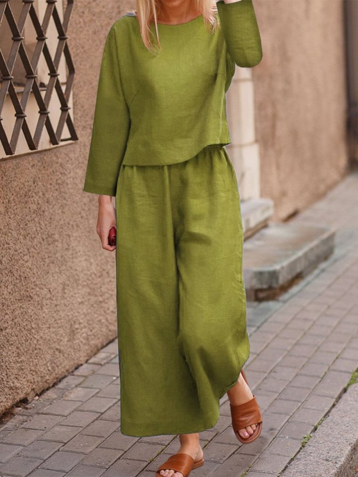 Autumn Solid Color Top And Trousers Casual Suit