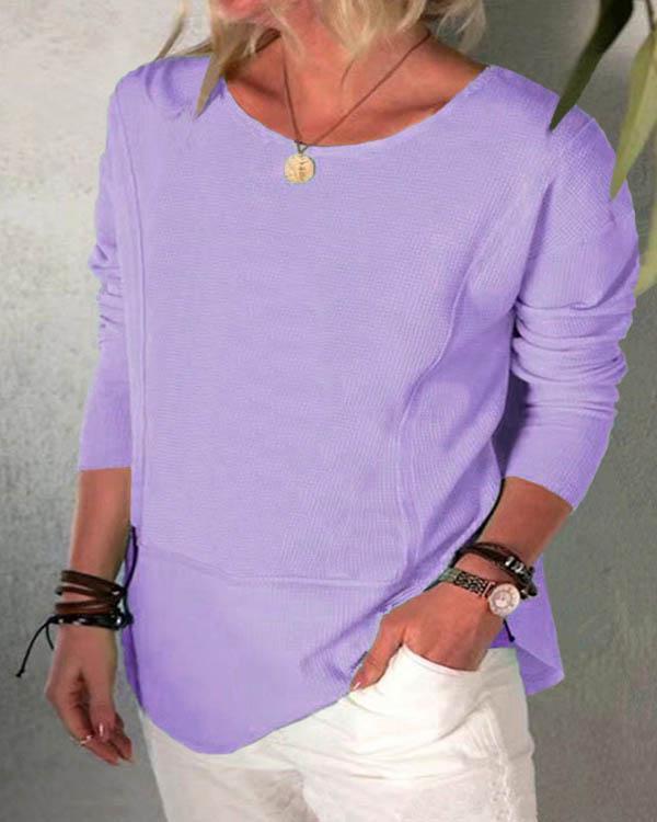 Women Plus Size Solid Round Neck Long Sleeve Daily Casual Tops