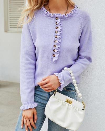 Pullover Button Round Neck Sweater