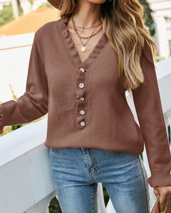 Pullover Button Wood Eear Sweater