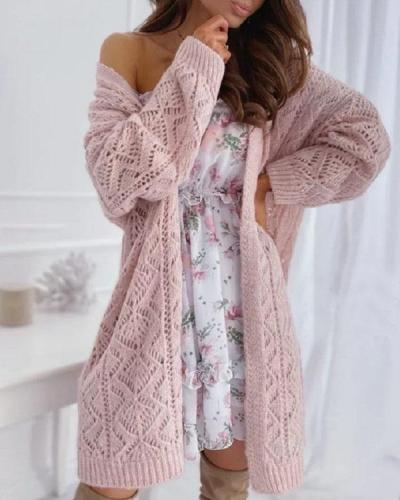 Mohair Geometric Pattern Crochet Hollow out Cardigan Long Outerwear