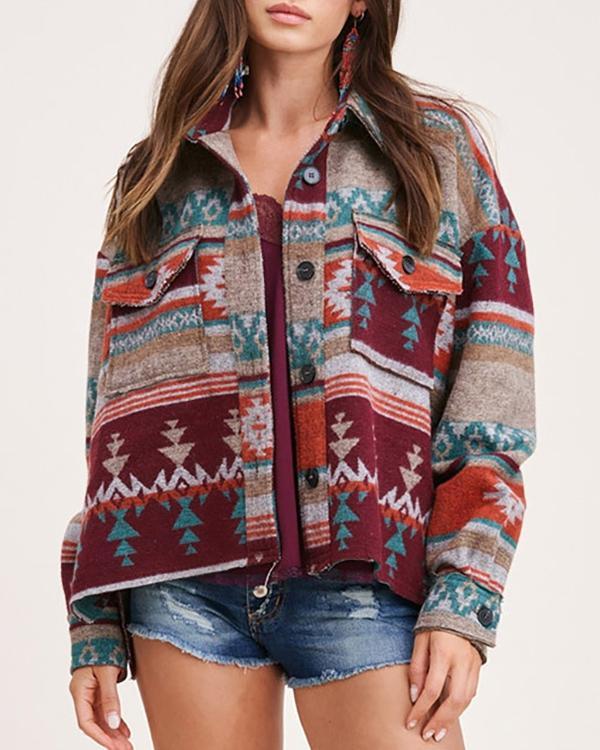 Vintage Printed Woolen Long-sleeved Jacket