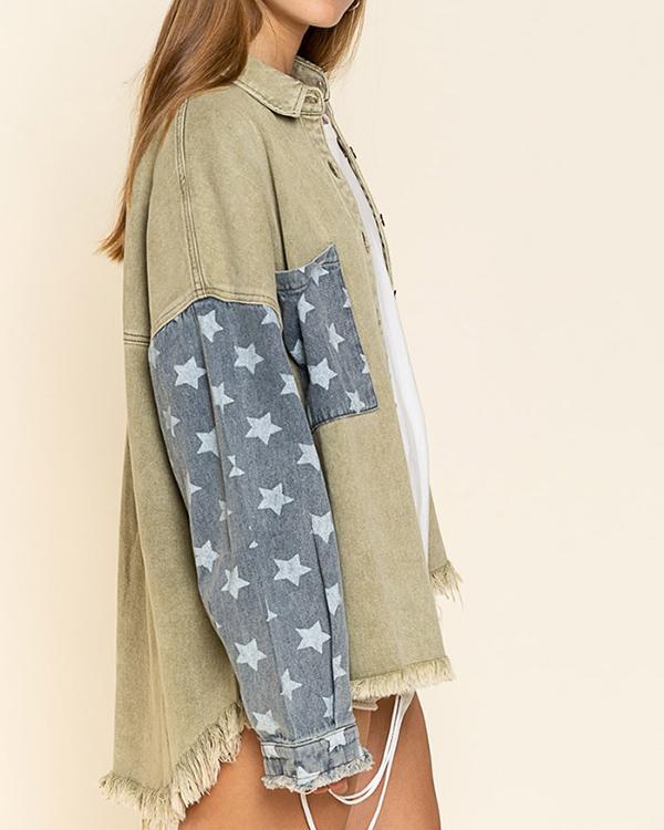 Star Print Stitching Oversized Coat