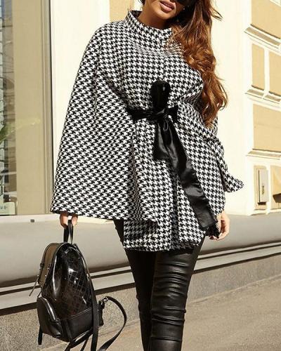 Houndstooth Woolen Loose Coat