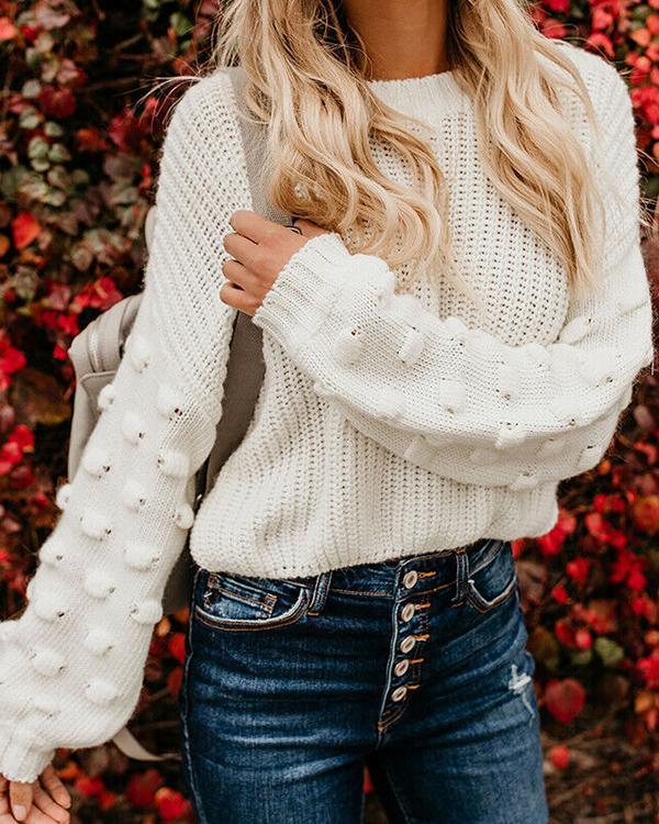 Thickened Navel Loose Puff Sleeve Knitted Sweater