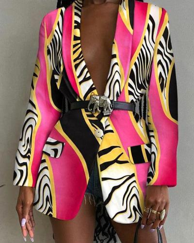 Women's Chic Long Blazers Colorful Print Coat